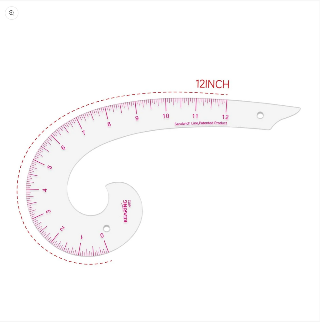 KEARING Comma Shaped French Curve Ruler for Pattern Making, Sewing, Quilting, Clear 12"
