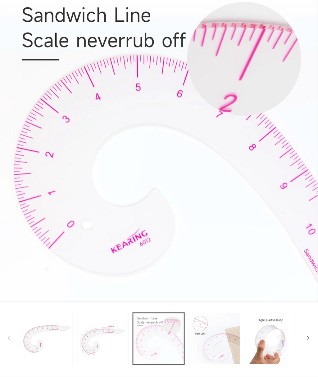 KEARING Comma Shaped French Curve Ruler for Pattern Making, Sewing, Quilting, Clear 12"