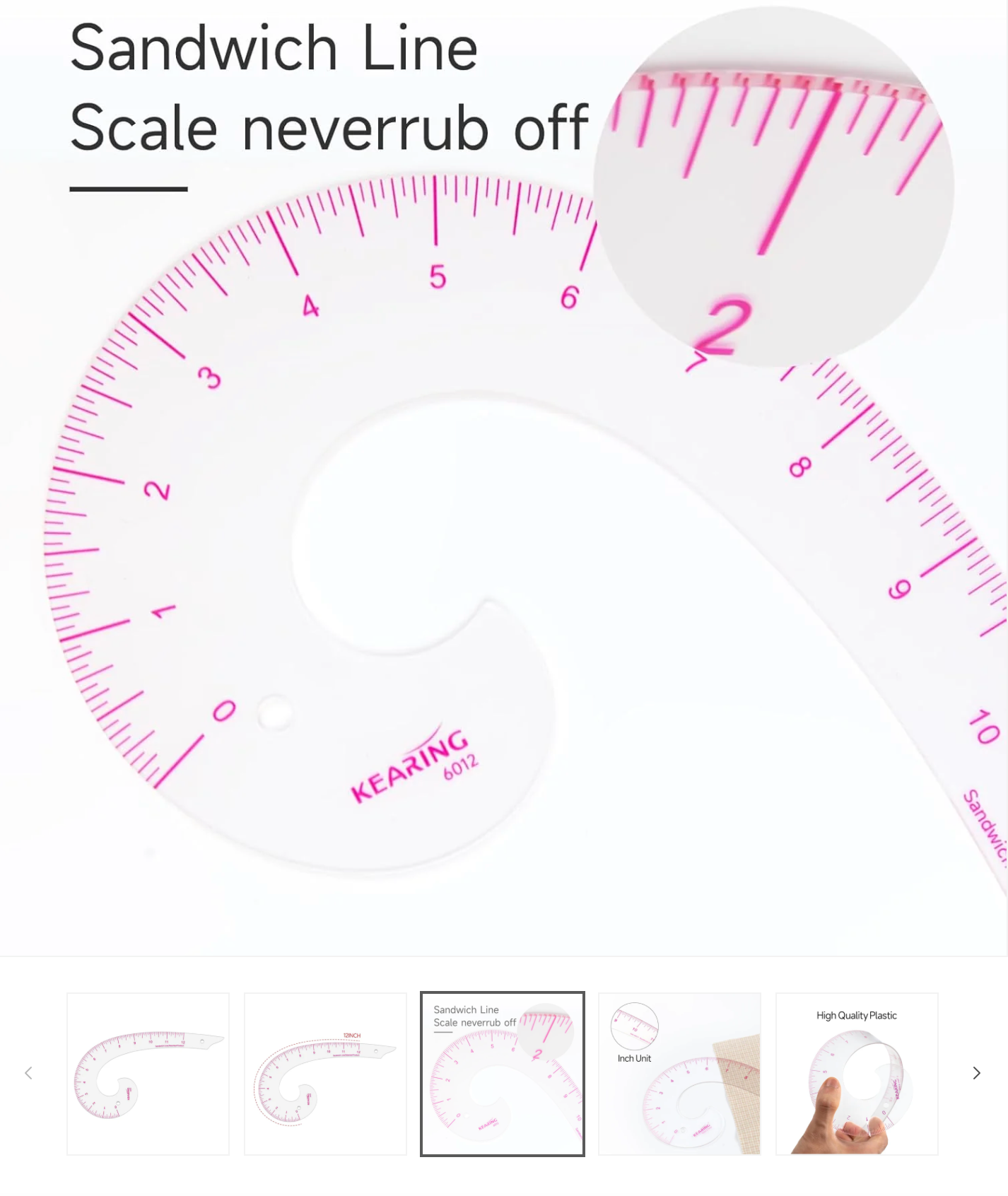 KEARING Comma Shaped French Curve Ruler for Pattern Making, Sewing, Quilting, Clear 12"