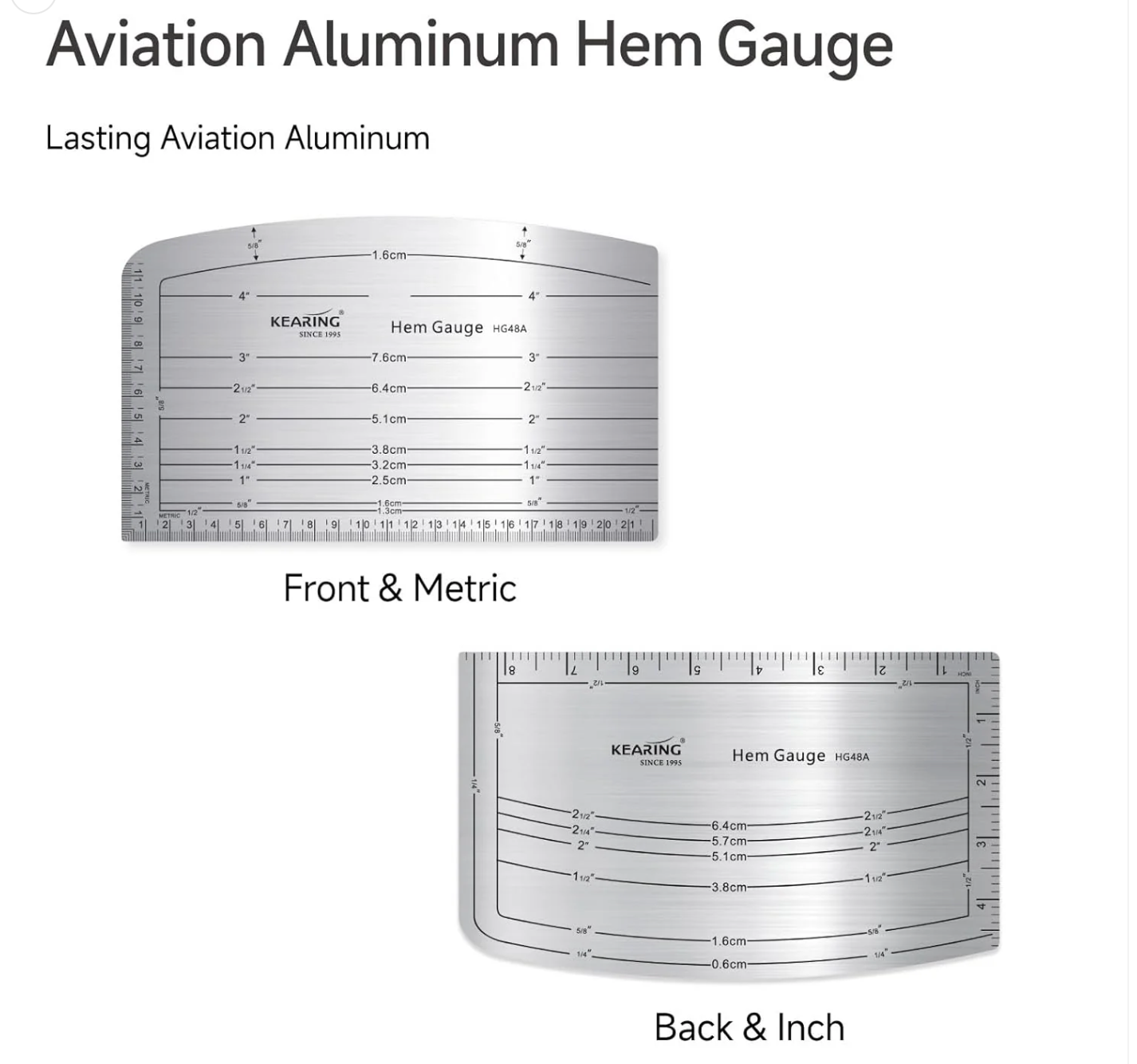 KEARING Aviation Aluminum Hot Hem Gauge, Hot Iron Ruler, Hot Press for Sewing Patterns